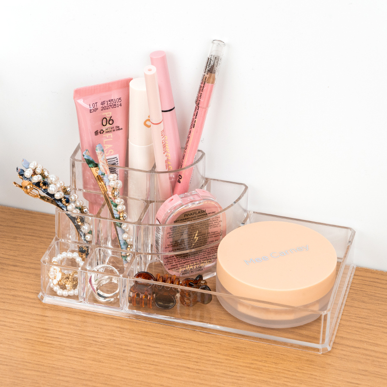 8-Compartments Plastic Makeup Organizer (Clear)