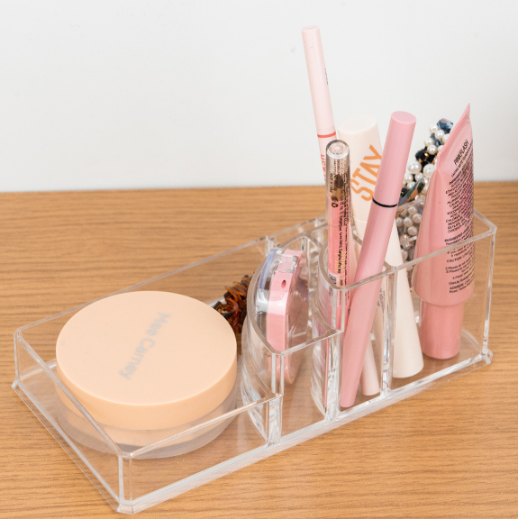 8-Compartments Plastic Makeup Organizer (Clear)