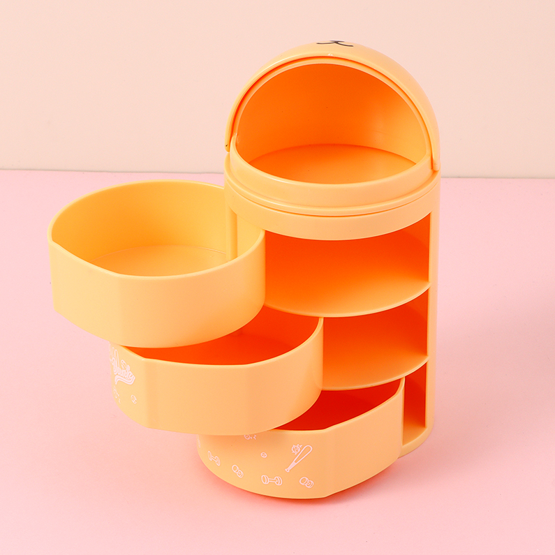 Cartoon Three-Layer Rotating Desktop Plastic Storage Box (Ye