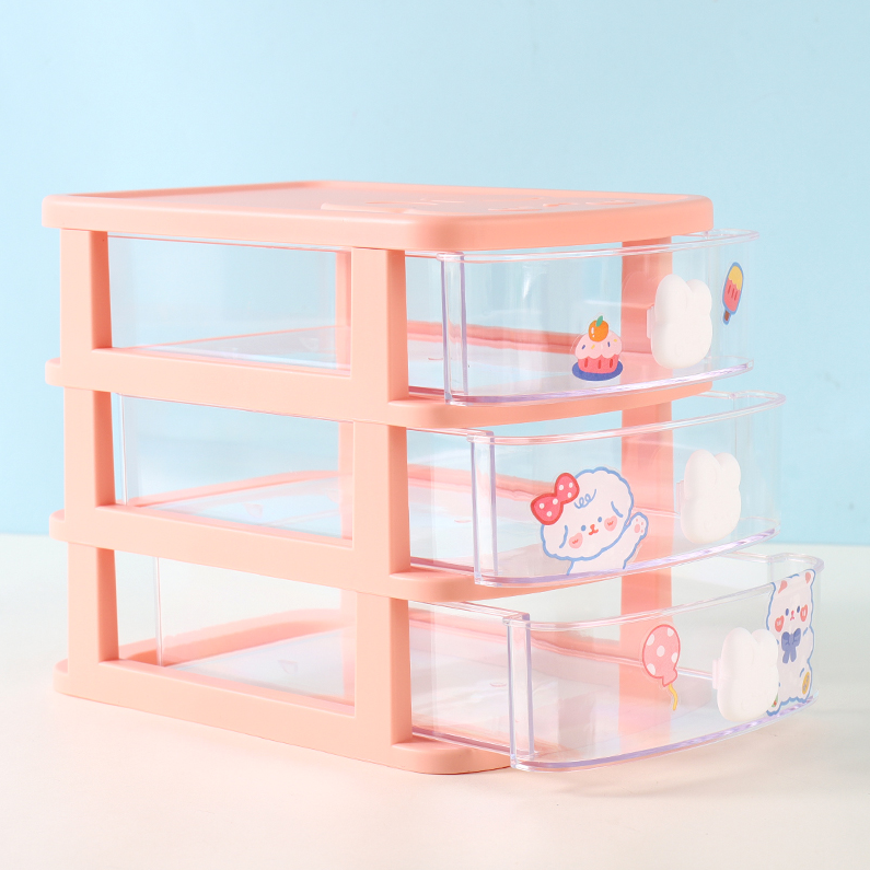 DIY Sticker Three layer drawer Plastic storage box (mixed co