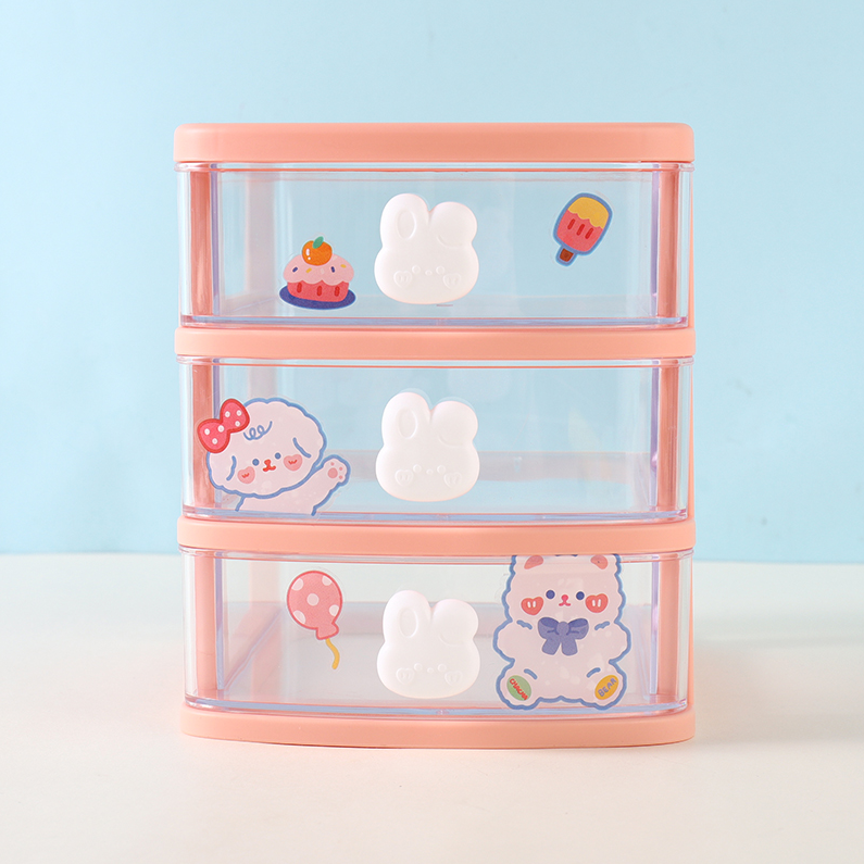 DIY Sticker Three layer drawer Plastic storage box (mixed co