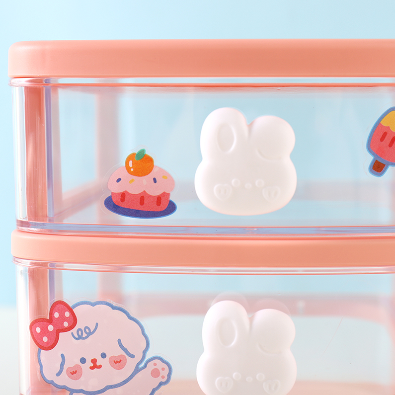 DIY Sticker Three layer drawer Plastic storage box (mixed co