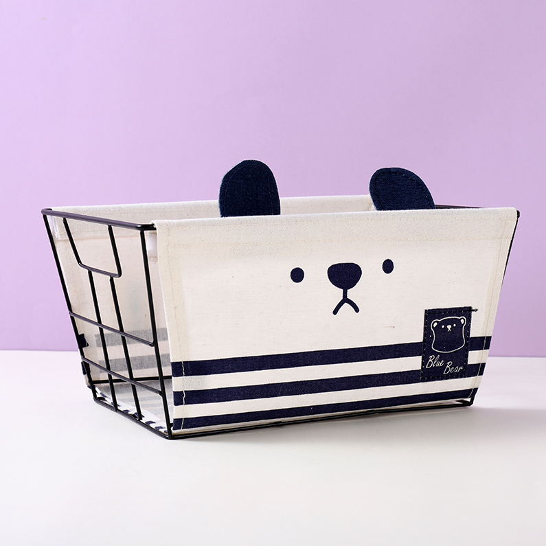 Marine Ear Bear Series Large Iron Frame Fabric Storage Baske