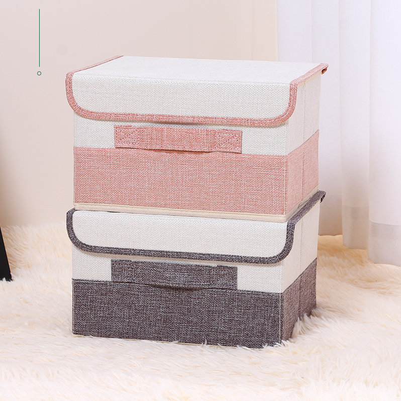 Solid Color Splicing Fabric Storage Bin (L)
