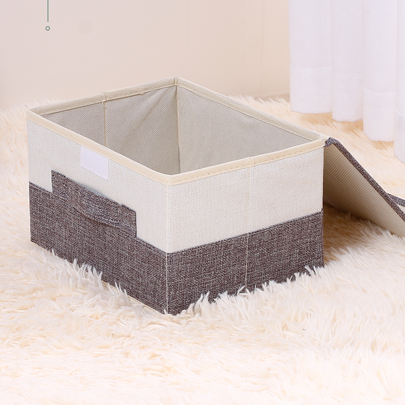 Solid Color Splicing Fabric Storage Bin (L)