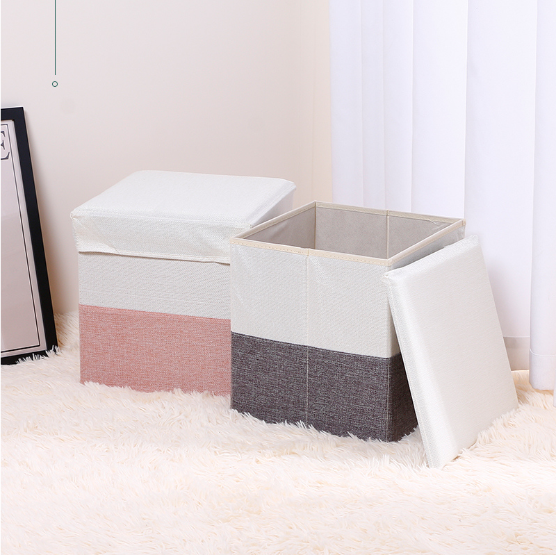 Solid Color Splicing Fabric Storage Ottoman