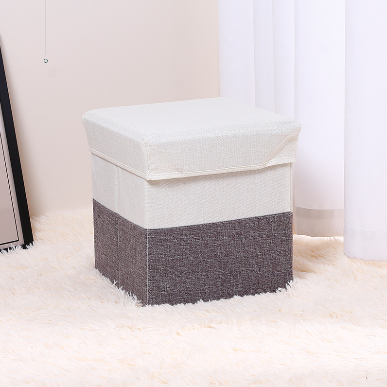 Solid Color Splicing Fabric Storage Ottoman