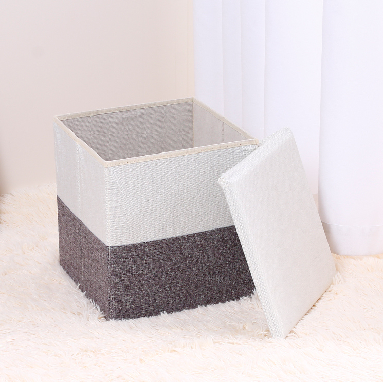 Solid Color Splicing Fabric Storage Ottoman
