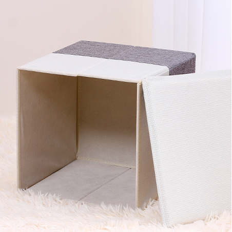 Solid Color Splicing Fabric Storage Ottoman