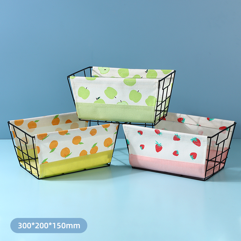 Fruit Spliced Series Large Iron Frame Fabric Storage Basket