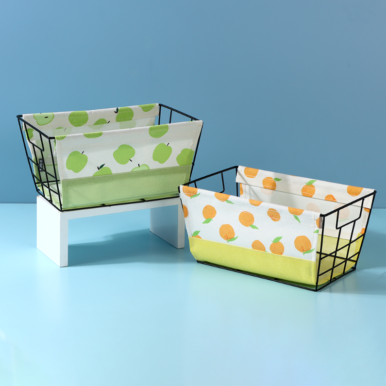 Fruit Spliced Series Large Iron Frame Fabric Storage Basket