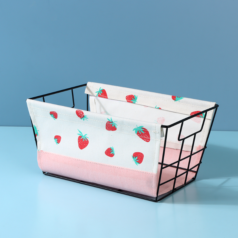 Fruit Spliced Series Large Iron Frame Fabric Storage Basket