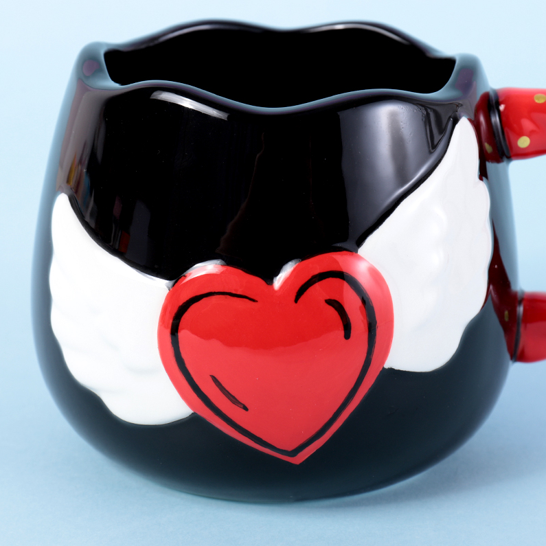 Heart 600ml Angel Heart Ceramic Cup (Black)