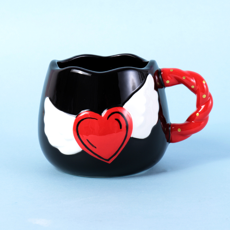 Heart 600ml Angel Heart Ceramic Cup (Black)