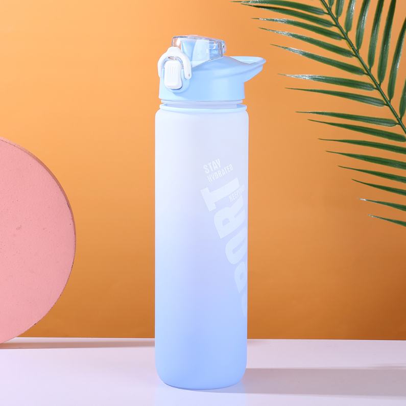 1000ml/33.81fl.oz. Sporty Gradient Color Series Dull Polished Flip-Top Basic Plastic Cup with Straw