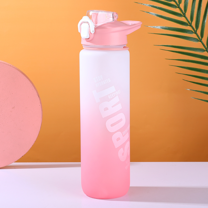 1000ml/33.81fl.oz. Sporty Gradient Color Series Dull Polished Flip-Top Basic Plastic Cup with Straw