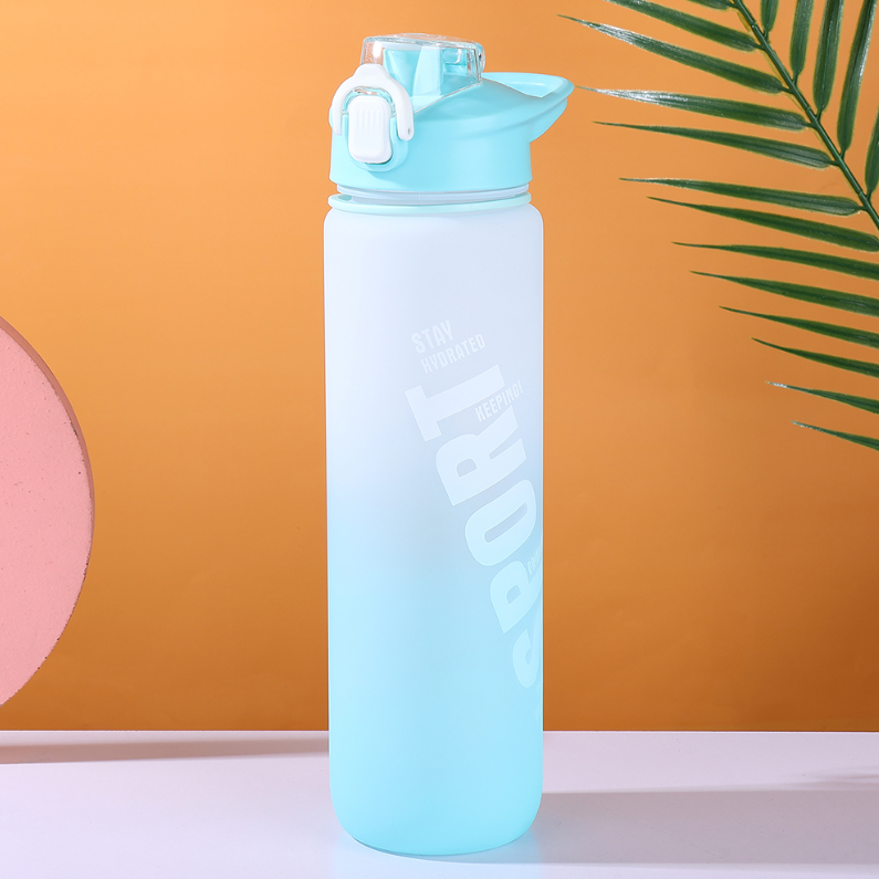 1000ml/33.81fl.oz. Sporty Gradient Color Series Dull Polished Flip-Top Basic Plastic Cup with Straw