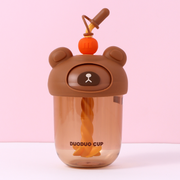 600ml/20.2fl.oz. DuoDuoCup Stirring Straw Plastic Cup (Brown)