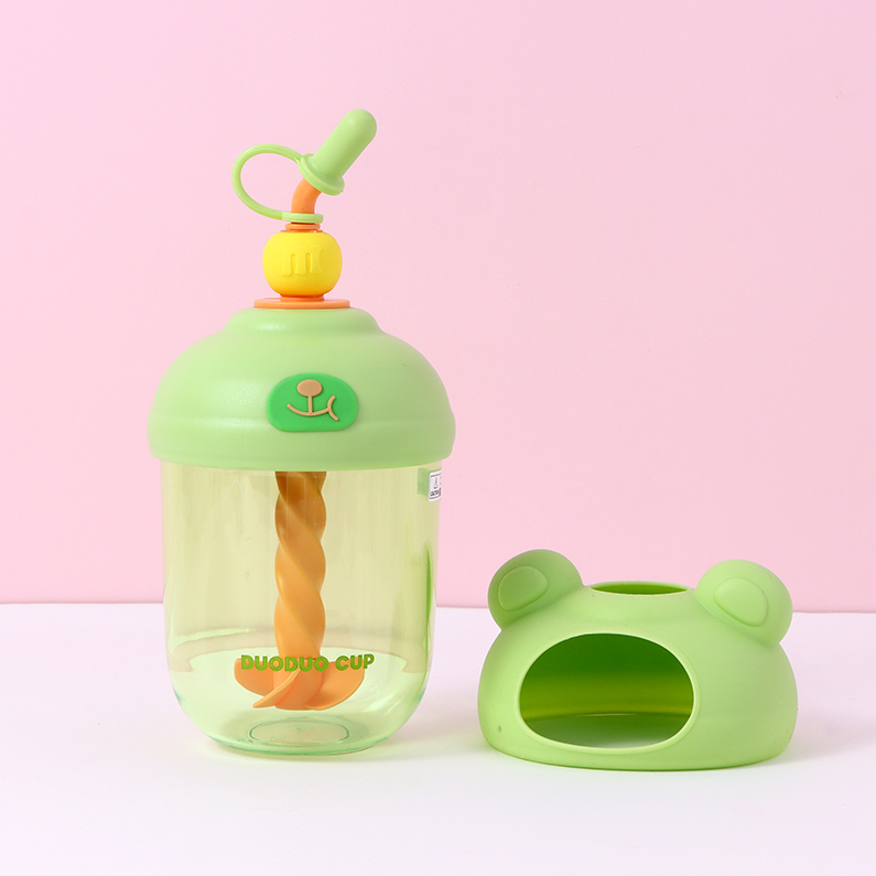 600ml/20.2fl.oz. DuoDuoCup Stirring Straw Plastic Cup (Green)