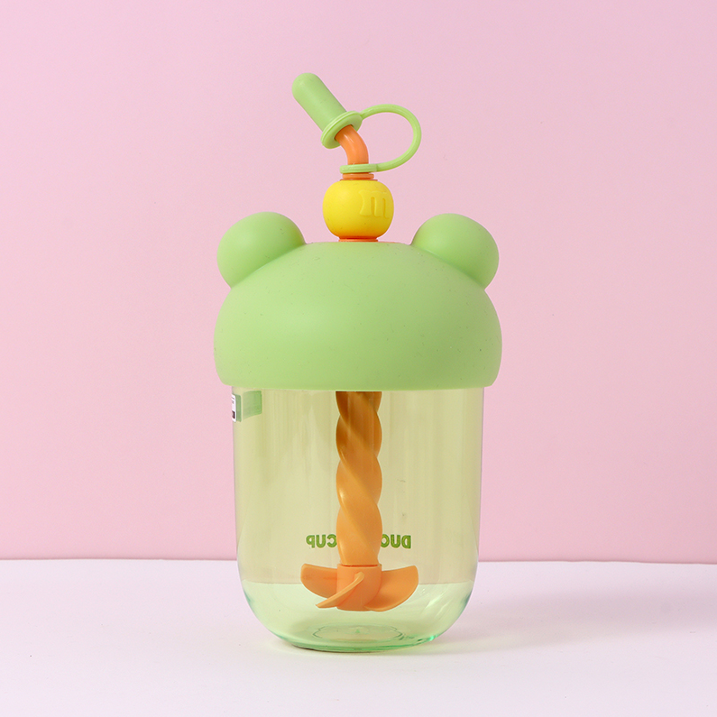 600ml/20.2fl.oz. DuoDuoCup Stirring Straw Plastic Cup (Green)