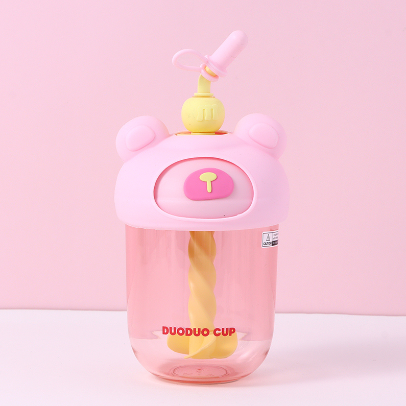 600ml/20.2fl.oz. DuoDuoCup Stirring Straw Plastic Cup (Pink)