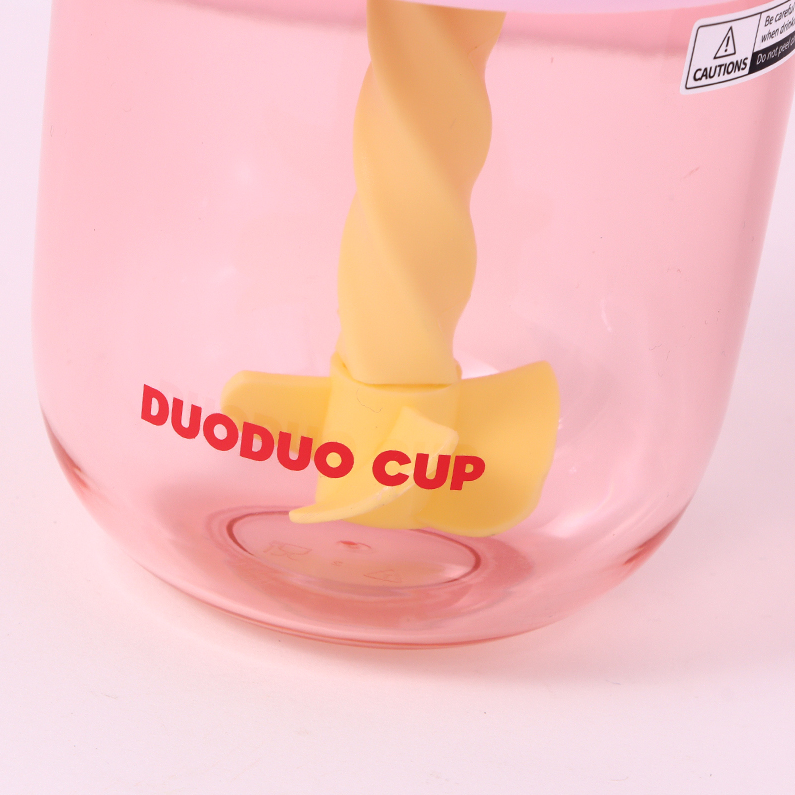 600ml/20.2fl.oz. DuoDuoCup Stirring Straw Plastic Cup (Pink)