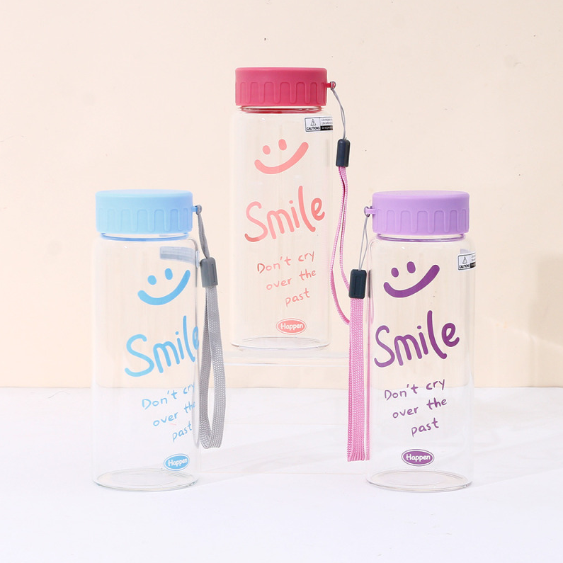 440ml/14.87fl.oz. Smiley Face Portable Glass Cup