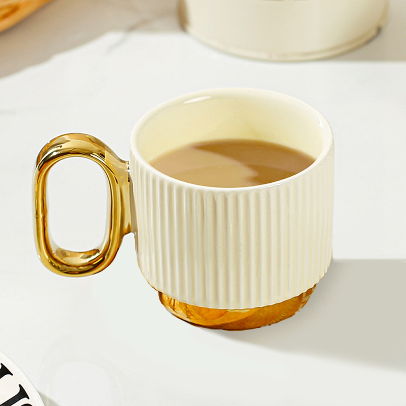 220mL/7.43fl.oz. Light Luxury Gold Plated Striped Ceramic Cu