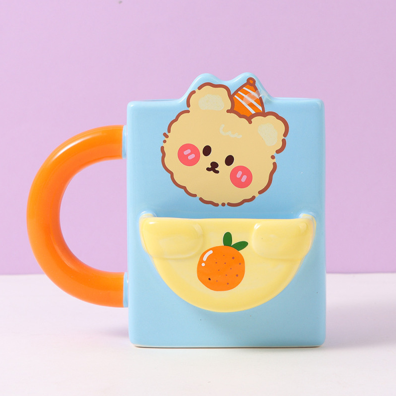 Pocket cartoon Ceramic Cup (blue)