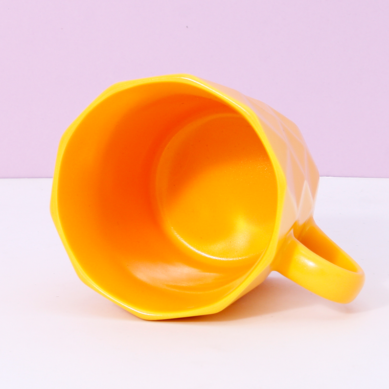 380ml/12.8fl.oz. Solid Color Diamond Pattern Basic Ceramic Cup (Yellow)