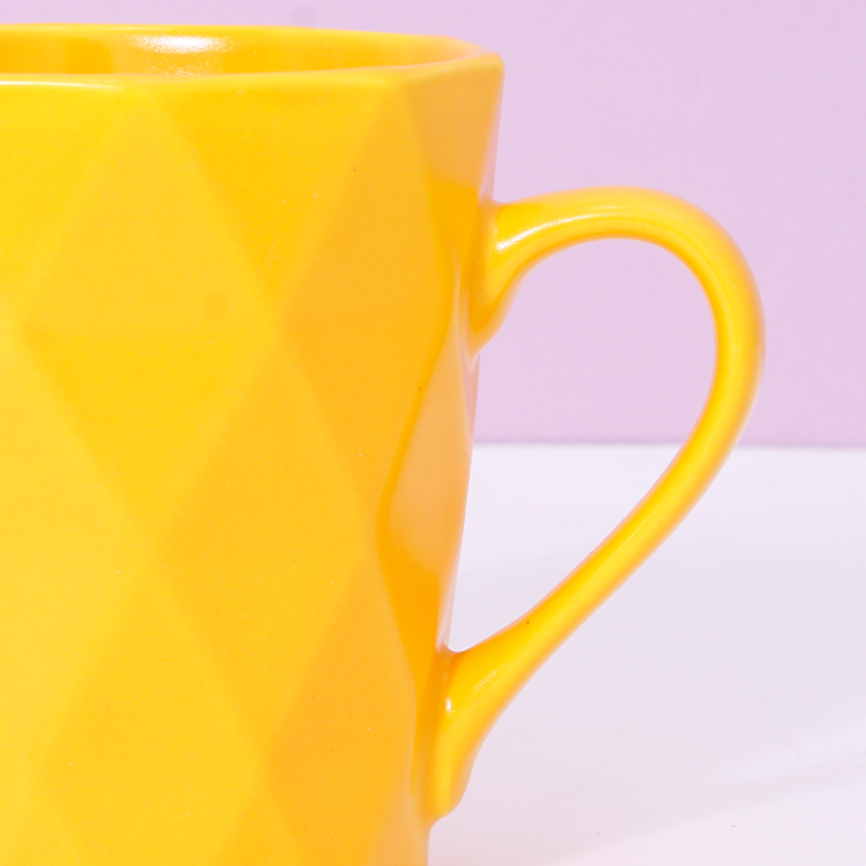 380ml/12.8fl.oz. Solid Color Diamond Pattern Basic Ceramic Cup (Yellow)
