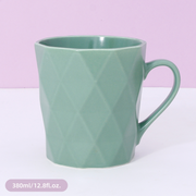 380ml/12.8fl.oz. Solid Color Diamond Pattern Basic Ceramic Cup (Green)
