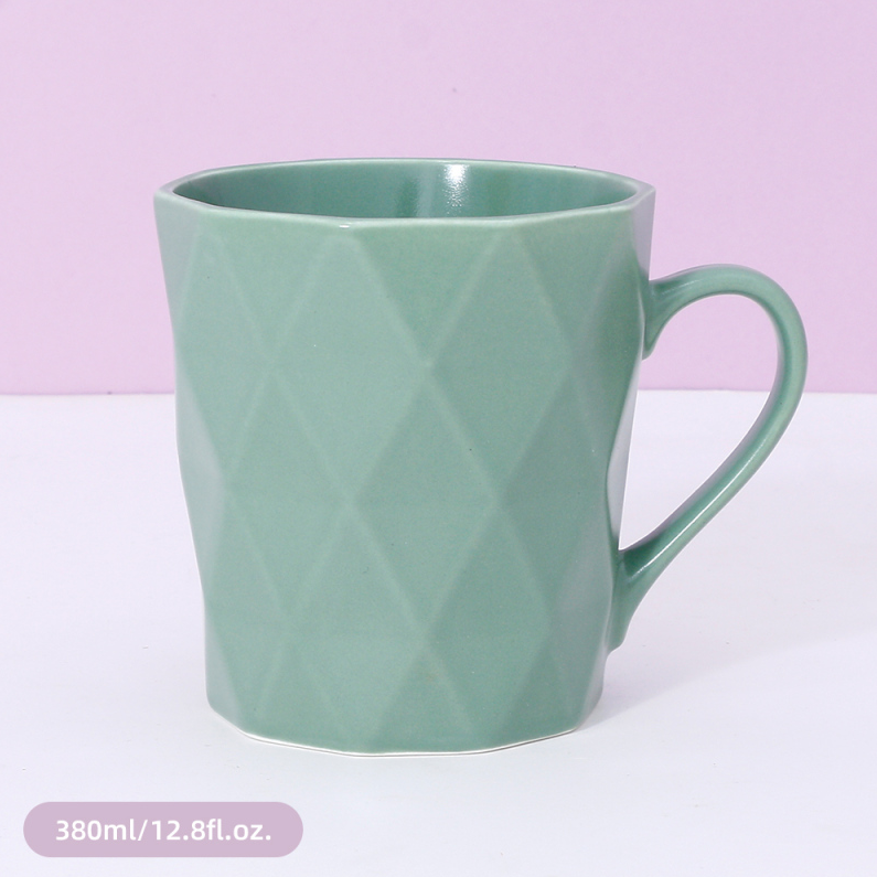 380ml/12.8fl.oz. Solid Color Diamond Pattern Basic Ceramic Cup (Green)