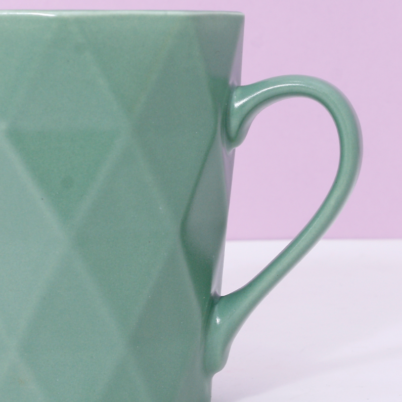 380ml/12.8fl.oz. Solid Color Diamond Pattern Basic Ceramic Cup (Green)