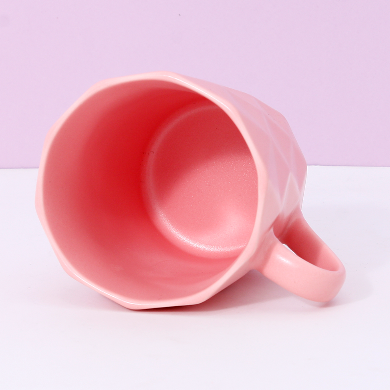 380ml/12.8fl.oz. Solid Color Diamond Pattern Basic Ceramic Cup (Pink)