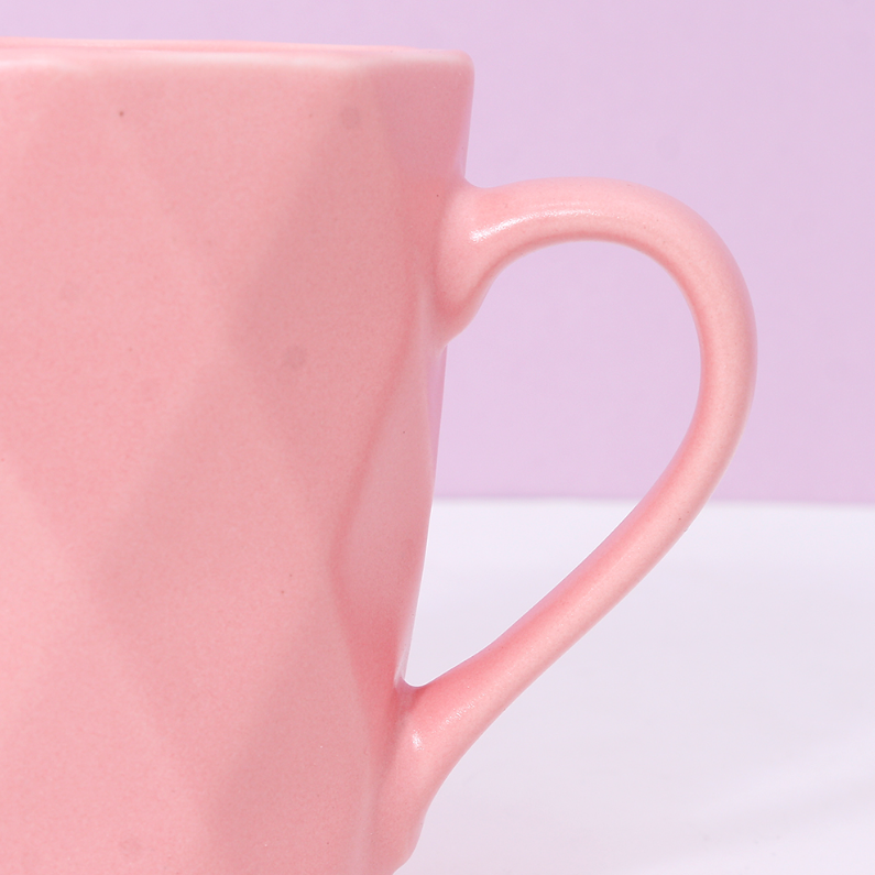 380ml/12.8fl.oz. Solid Color Diamond Pattern Basic Ceramic Cup (Pink)