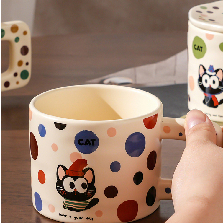 320mL/10.82fl.oz. Polka Dot Kitten Ceramic Cup