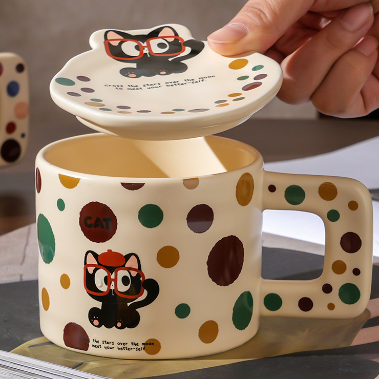 320mL/10.82fl.oz. Polka Dot Kitten Ceramic Cup