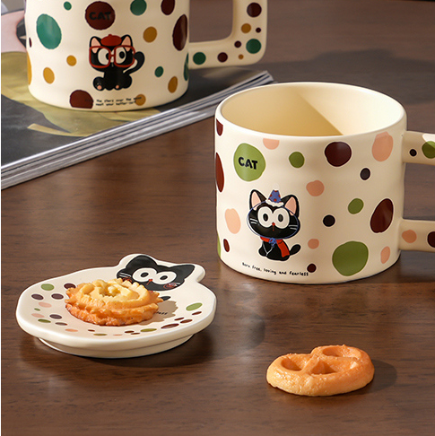 320mL/10.82fl.oz. Polka Dot Kitten Ceramic Cup