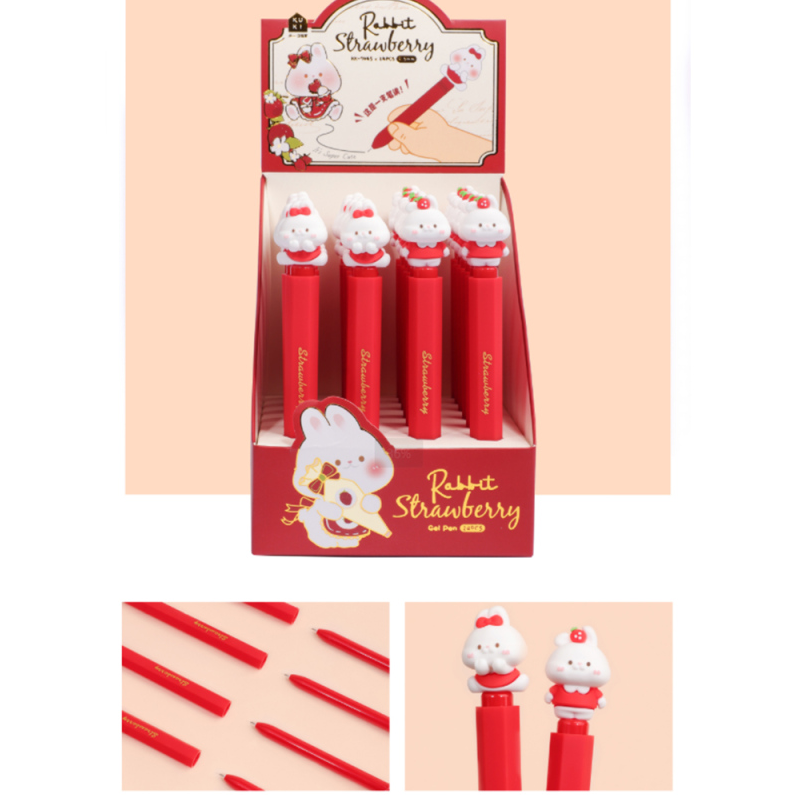Strawberry Sweet Rabbit Lipstick Cap Neutral Pen Black 0.5mm