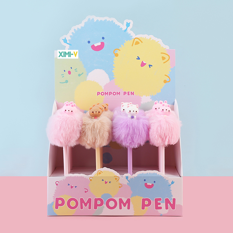 Cute Animal Pompom Gel Pen Black 0.5mm