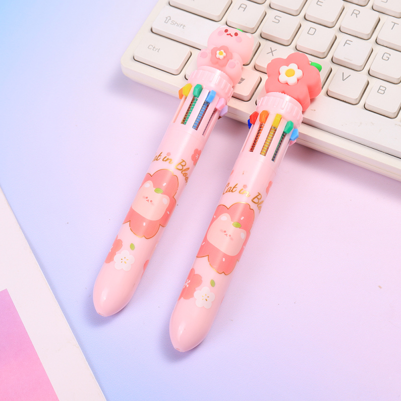 Romantic Flower Series Sakura Cat 10-Color Ballpoint Pen 0.7mm