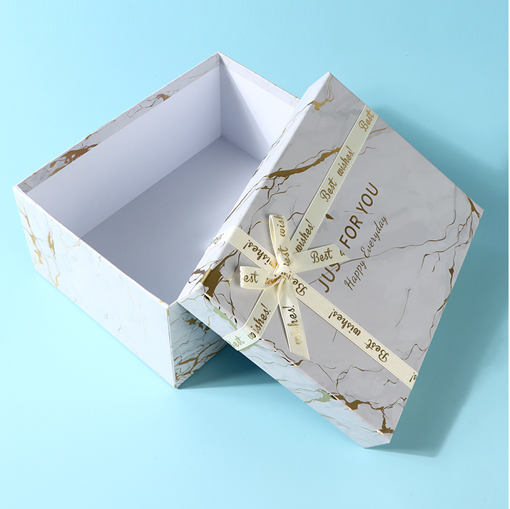 Golden Marble Pattern White Rectangular Gift Box (L)