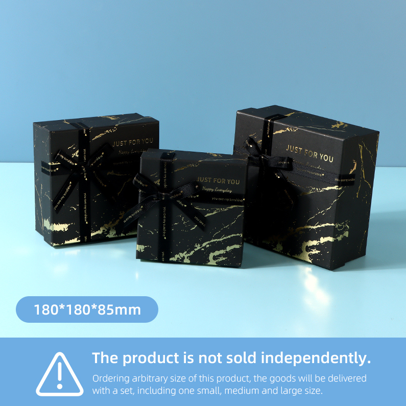Golden Marble Pattern Black Square Gift Box (L)