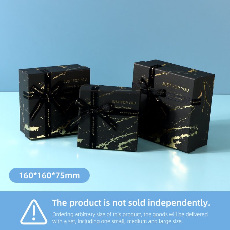 Golden Marble Pattern Black Square Gift Box (M)
