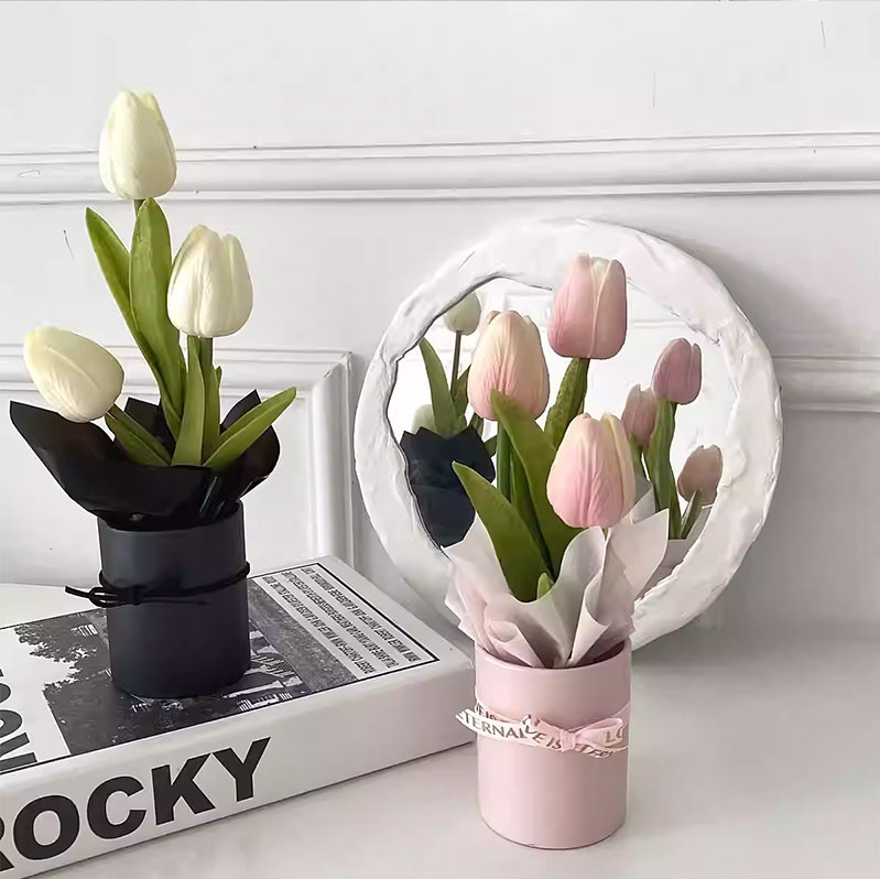 Artificial White Tulips Potted Gift