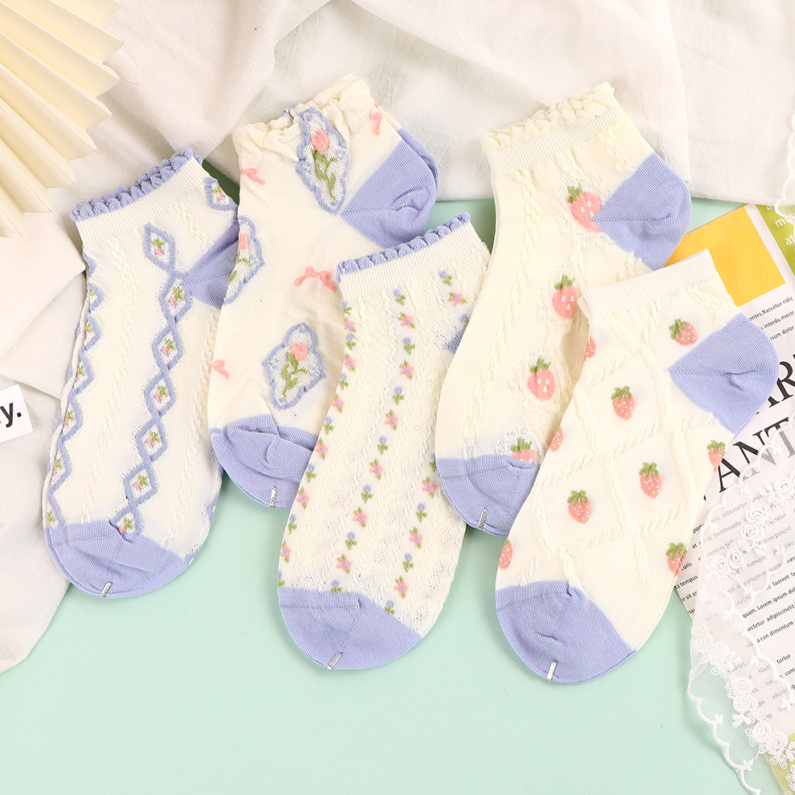 2 pairs of Comfortable Women's Socks with Strawberry Flower