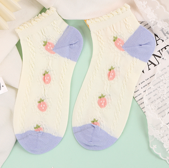 2 pairs of Comfortable Women's Socks with Strawberry Flower