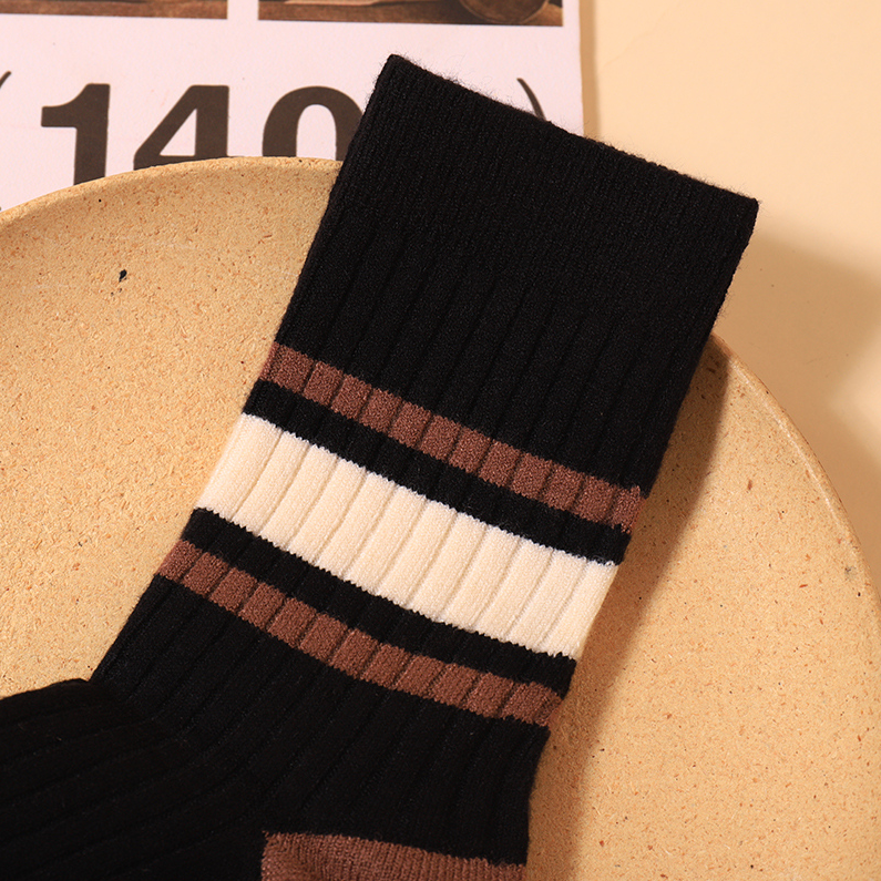 Women's soft Brown Contrast striped mid-tube socks (2 pairs)