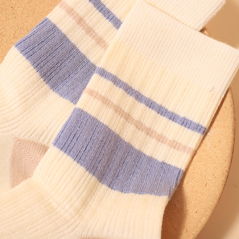 Women's soft Blue Matching striped mid-tube socks (2 pairs)
